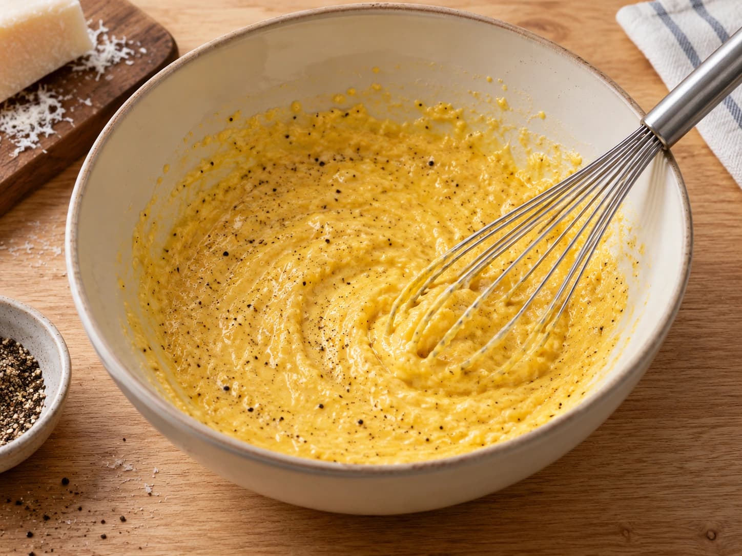 Spaghetti carbonara: Battre la sauce