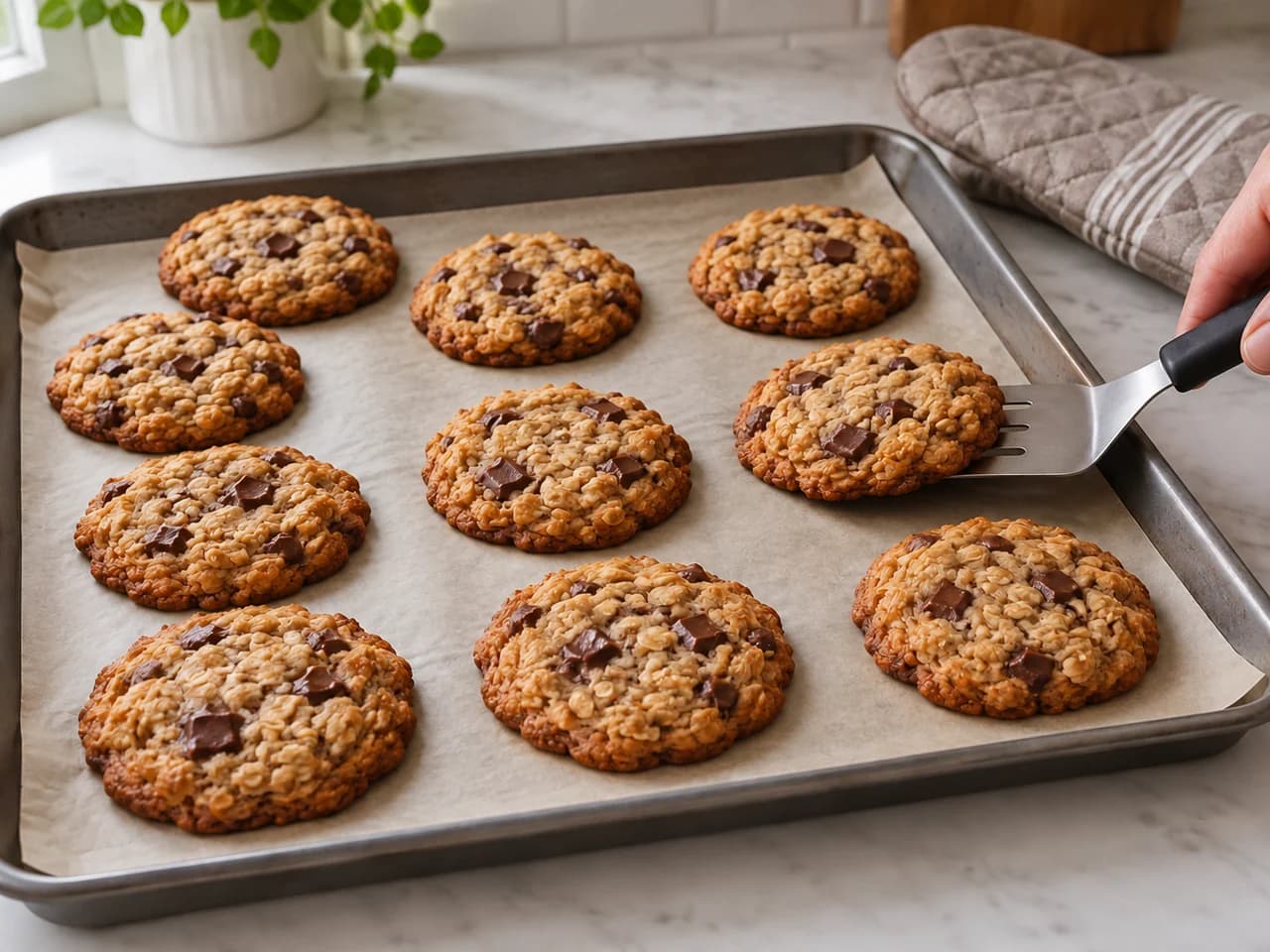Biscuits à l’avoine et au chocolat noir: Cuisez une plaque à la fois