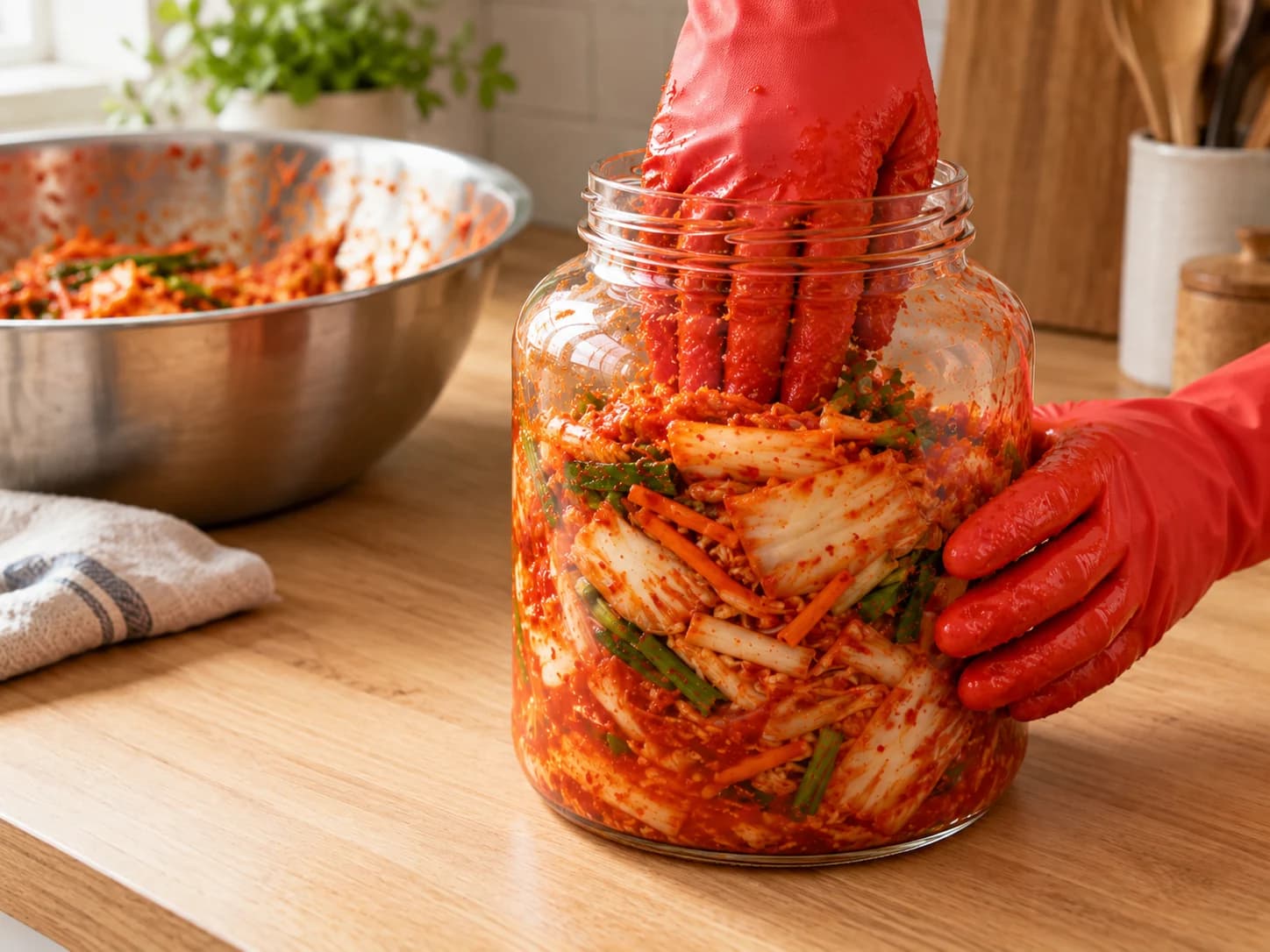 Kimchi selber machen: Glas füllen
