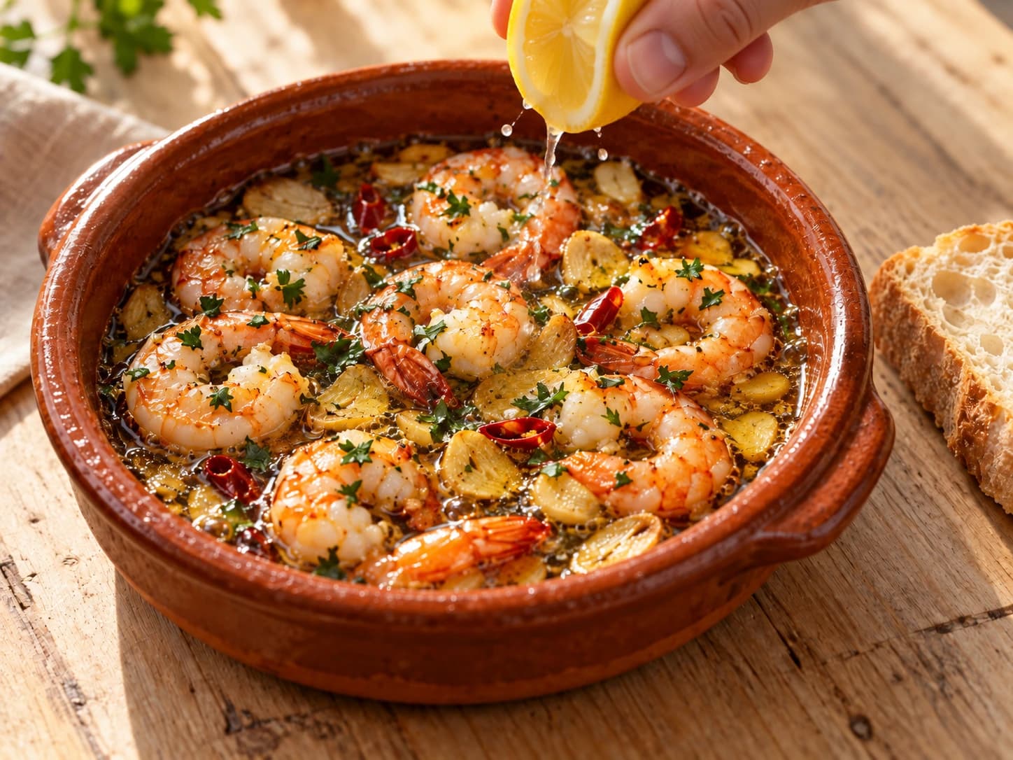 Garlic Prawns: Add the lemon