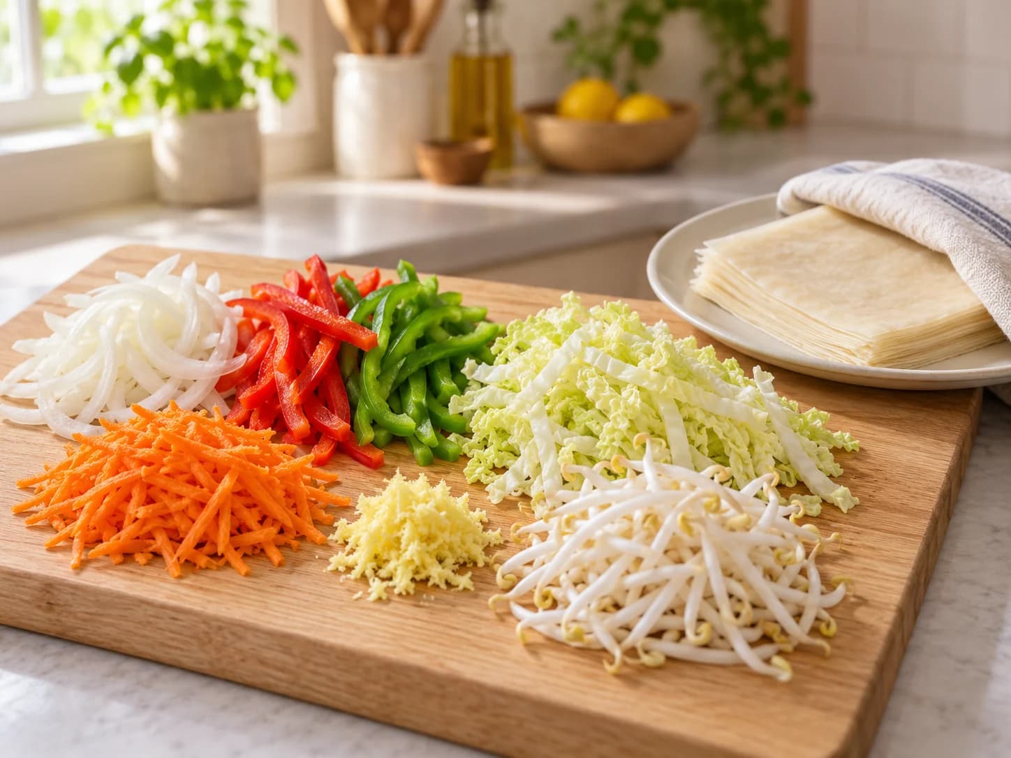 Lumpia di verdure croccanti con salsa fatta in casa: Taglia le verdure