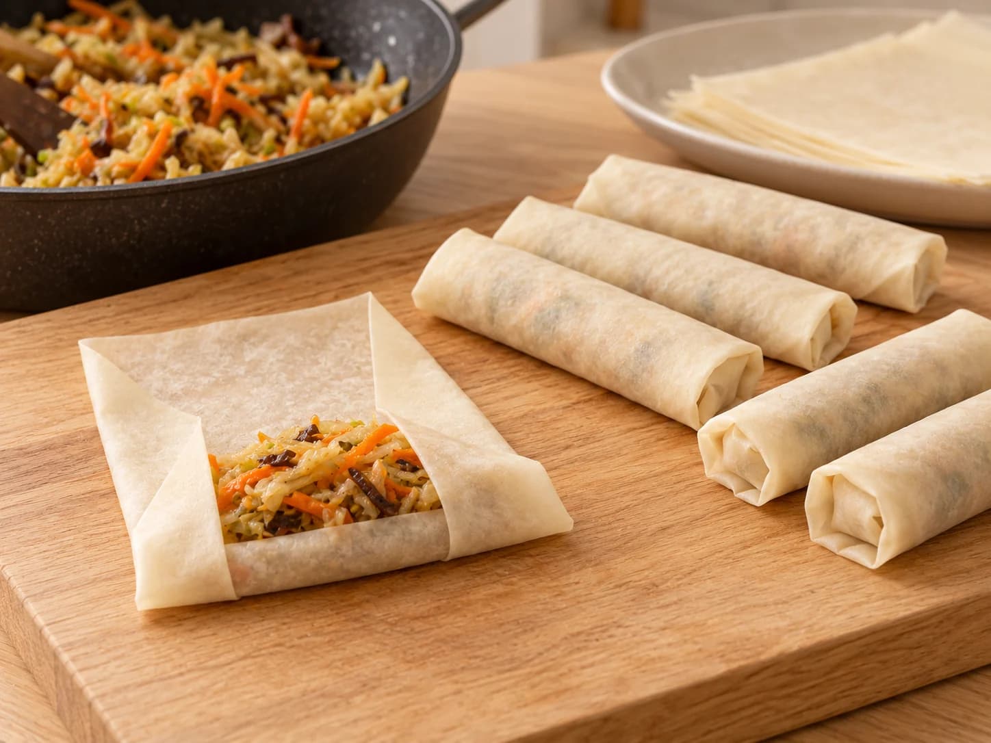 Lumpia di verdure croccanti con salsa fatta in casa: Forma dodici involtini