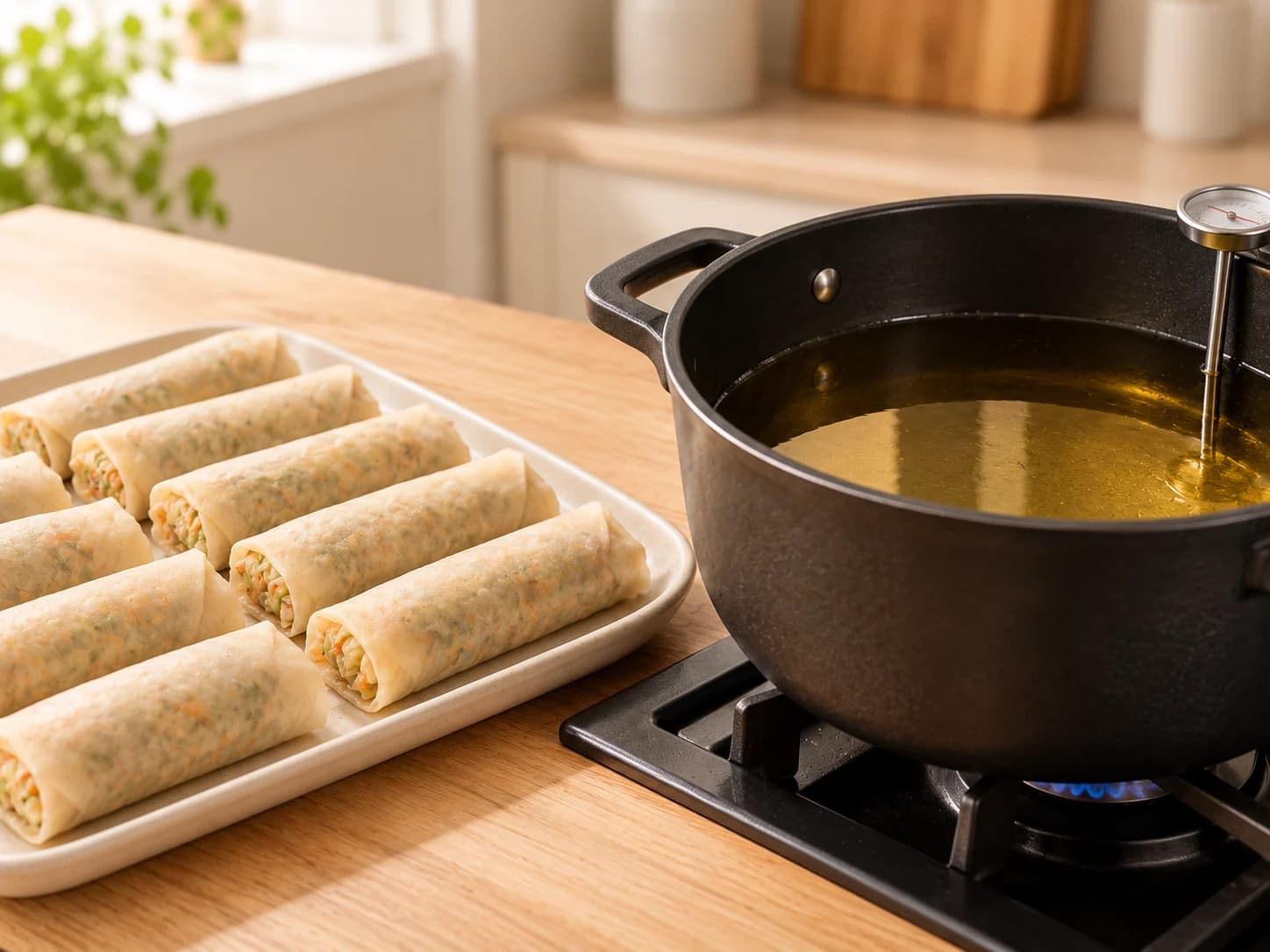 Lumpia di verdure croccanti con salsa fatta in casa: Scalda l’olio