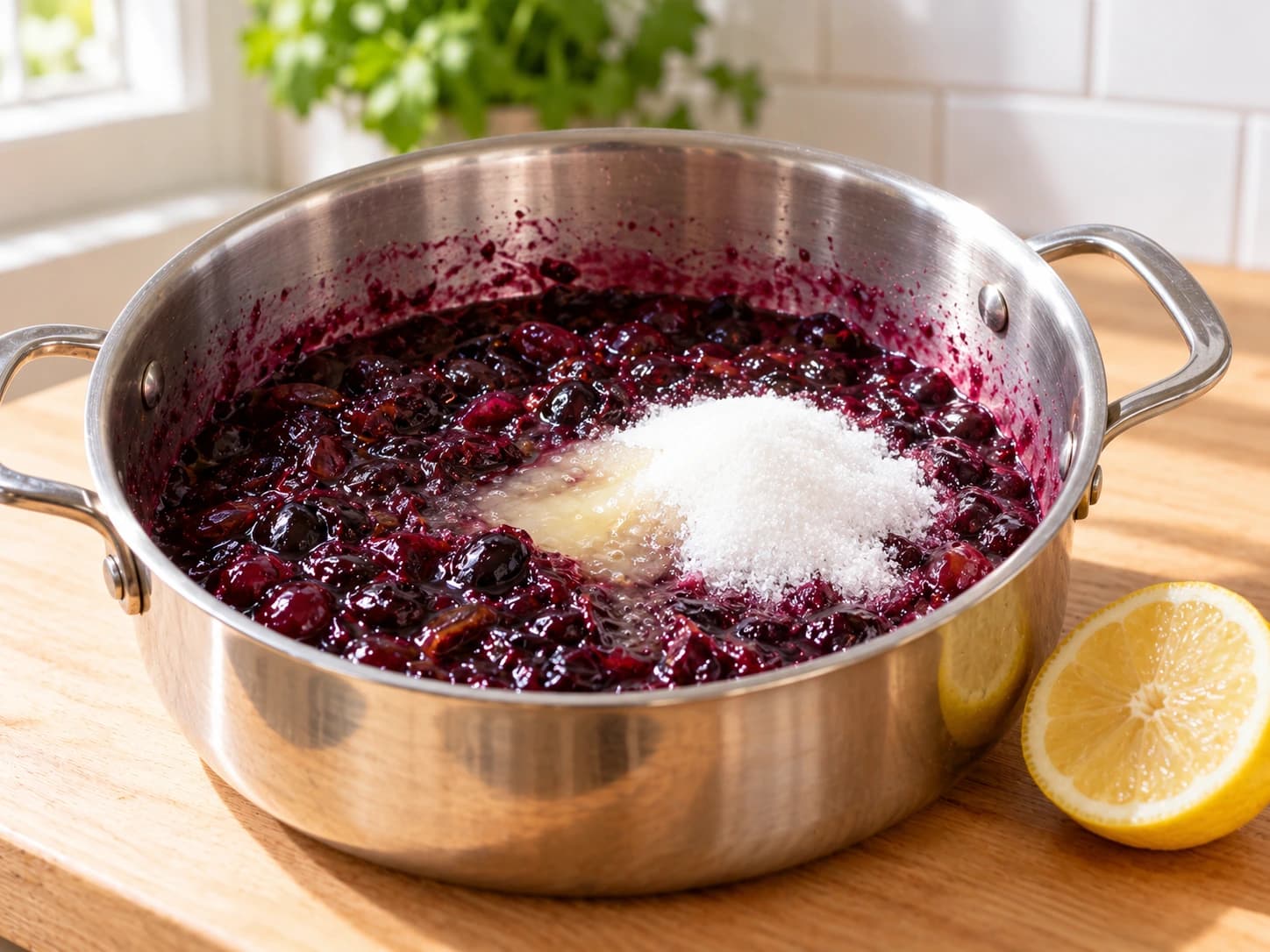 Grape Jam: Add the sugar and lemon