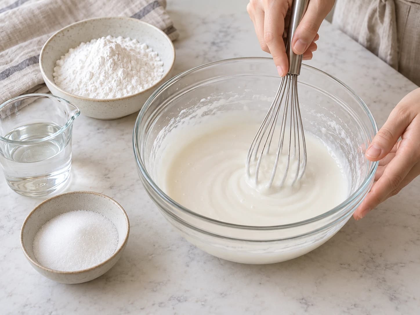 Mochi: dolce giapponese ripieno di pasta di fagioli rossi: Mescola l’impasto