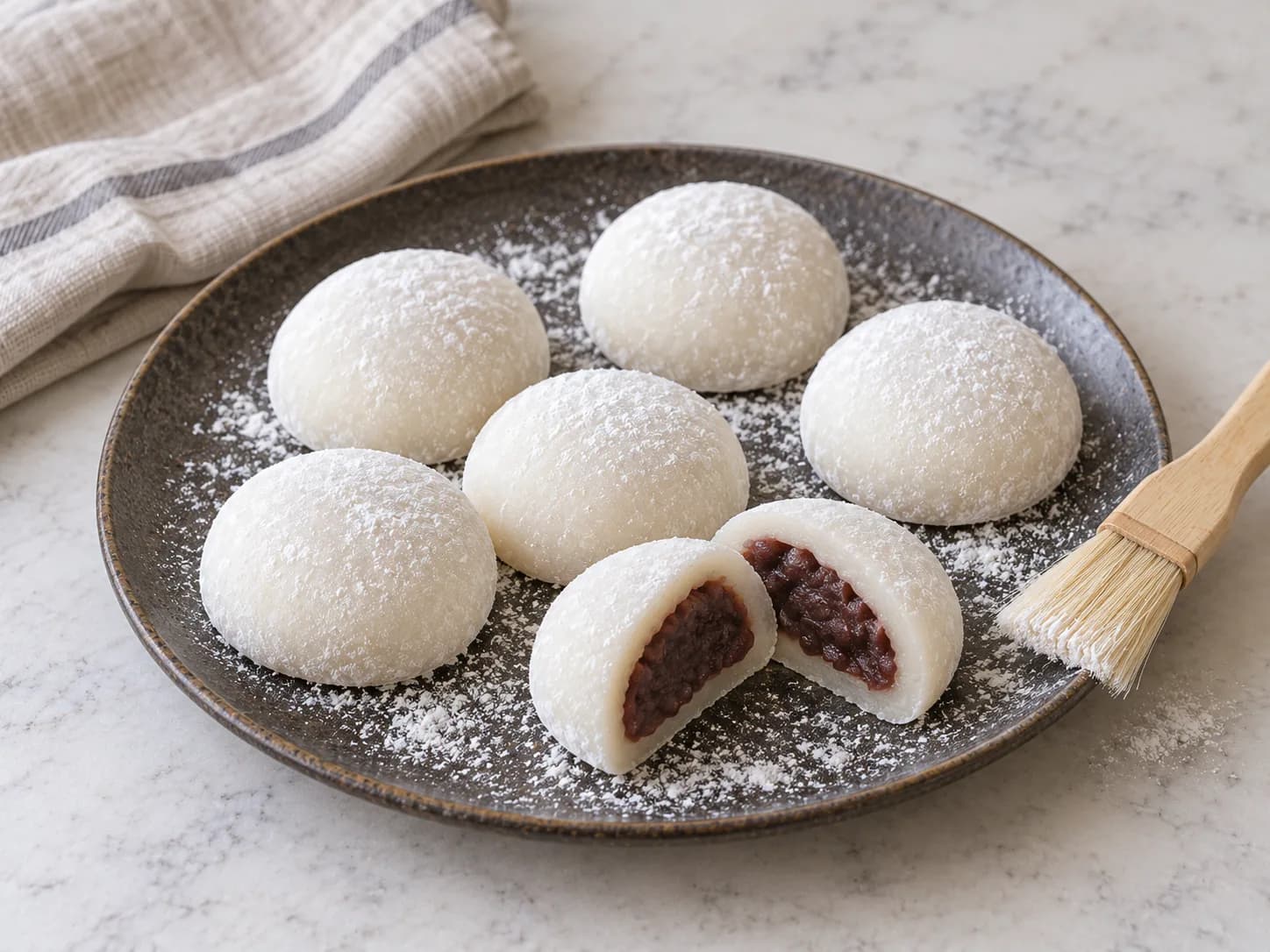 Mochi: dolce giapponese ripieno di pasta di fagioli rossi: Chiudi e servi