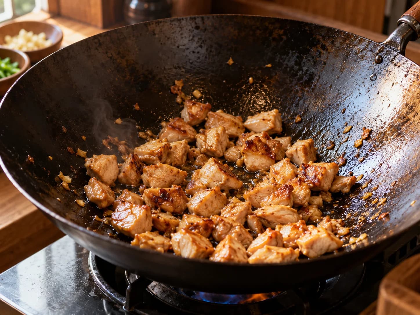 ナシゴレン（インドネシア風チキン炒飯）: 鶏肉を焼く