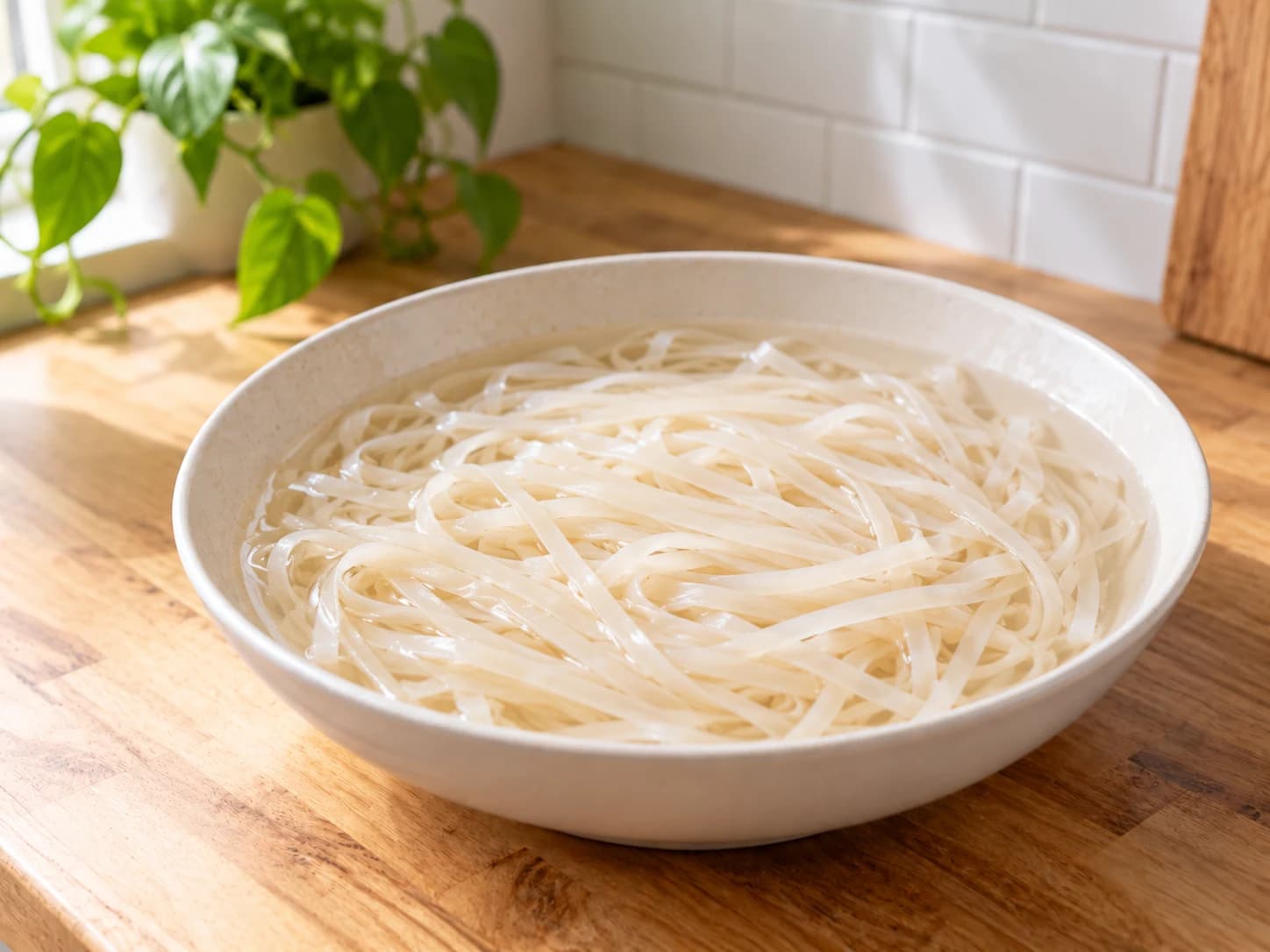 海老のパッタイ: 麺を戻す