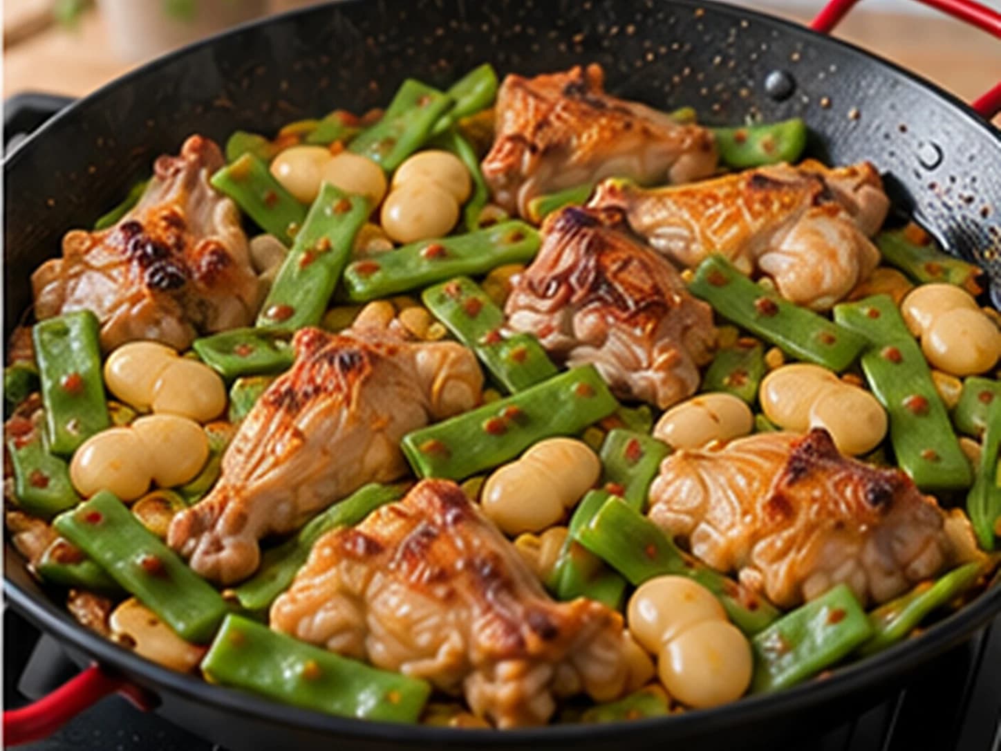 Valencian Paella: Add the vegetables