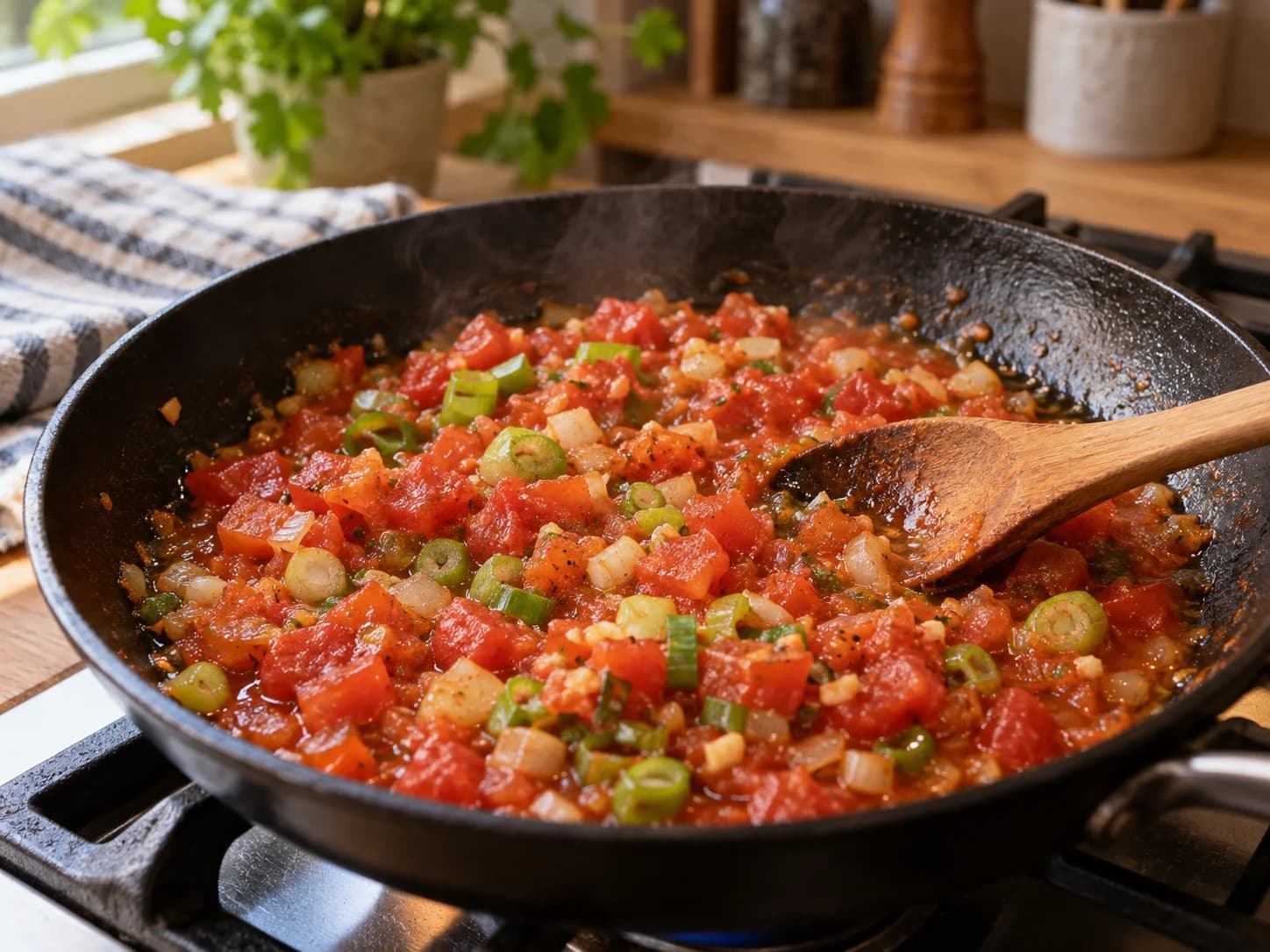 Patacones con hogao: reduce el hogao