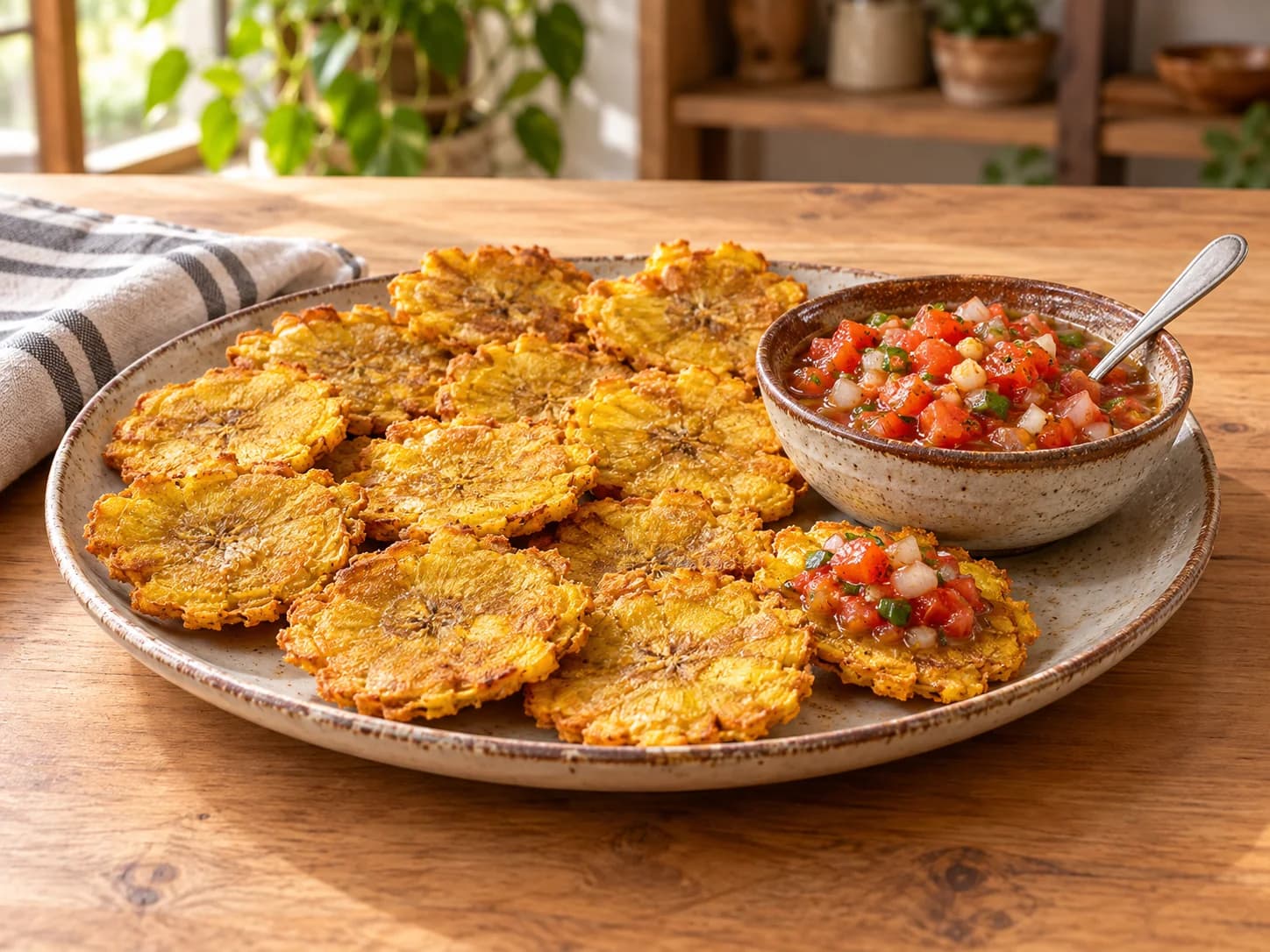 Patacones con hogao: sirve con hogao