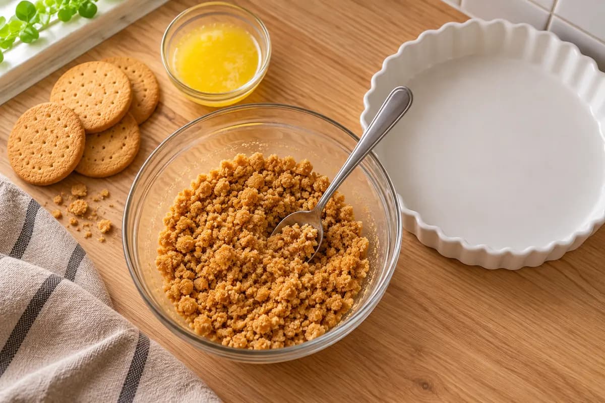 Crushed crackers mixed with melted butter