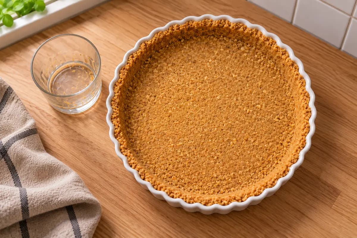 Cookie crust pressed into the pan before baking