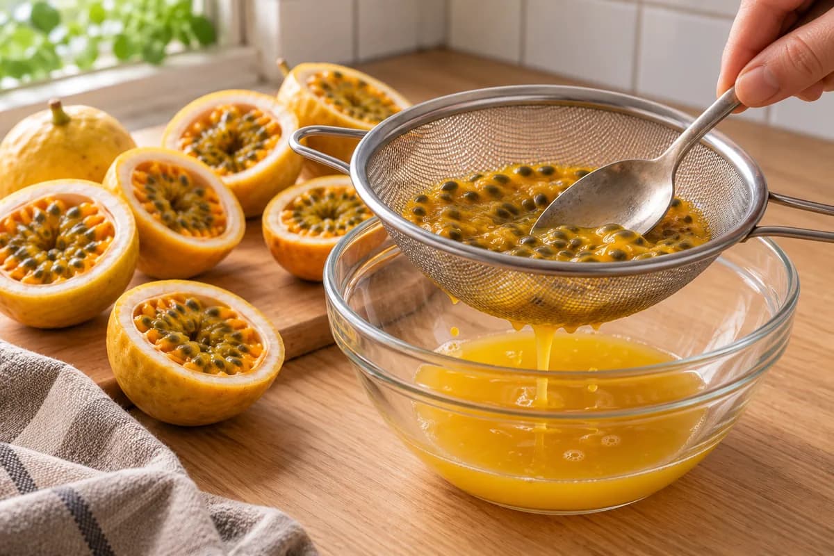 Strained passion fruit pulp for the filling