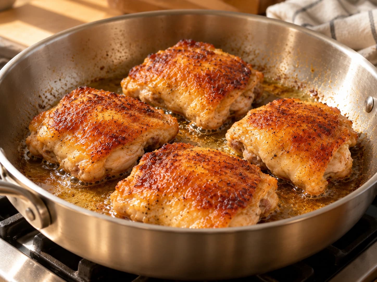 Frango com laranja: Doure as sobrecoxas