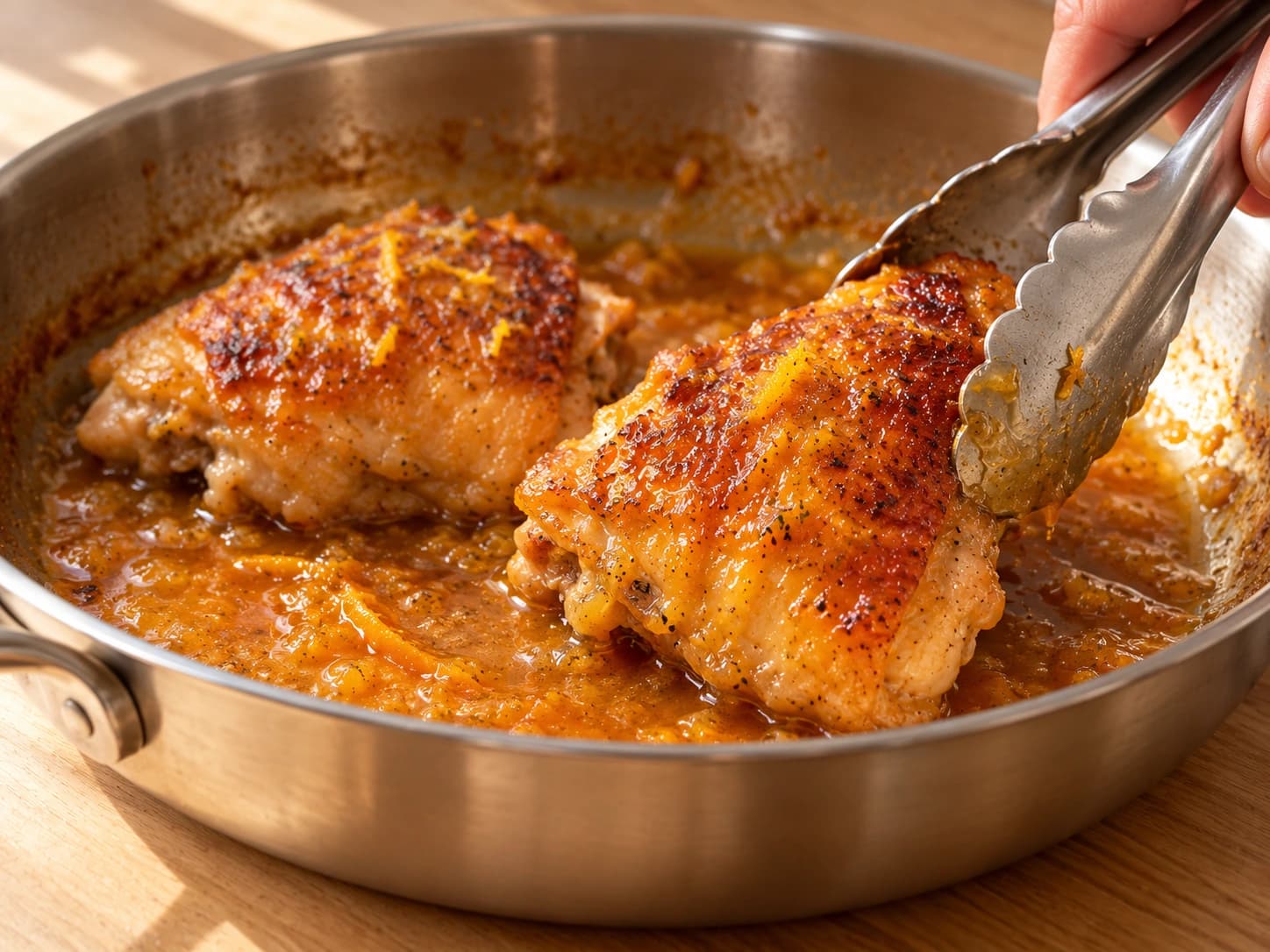 Frango com laranja: Destampe e regue
