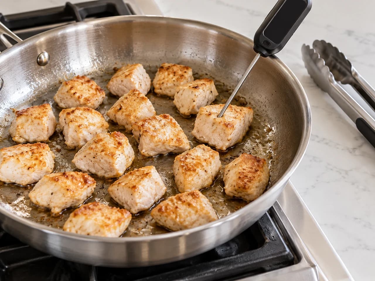 Frango agridoce na frigideira com abacaxi e pimentões: Cozinhe o frango em duas levas