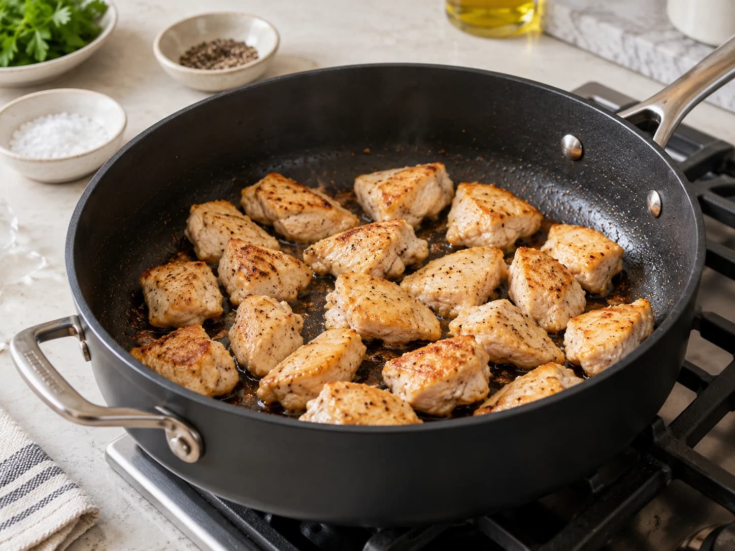 Hähnchen portionsweise anbraten