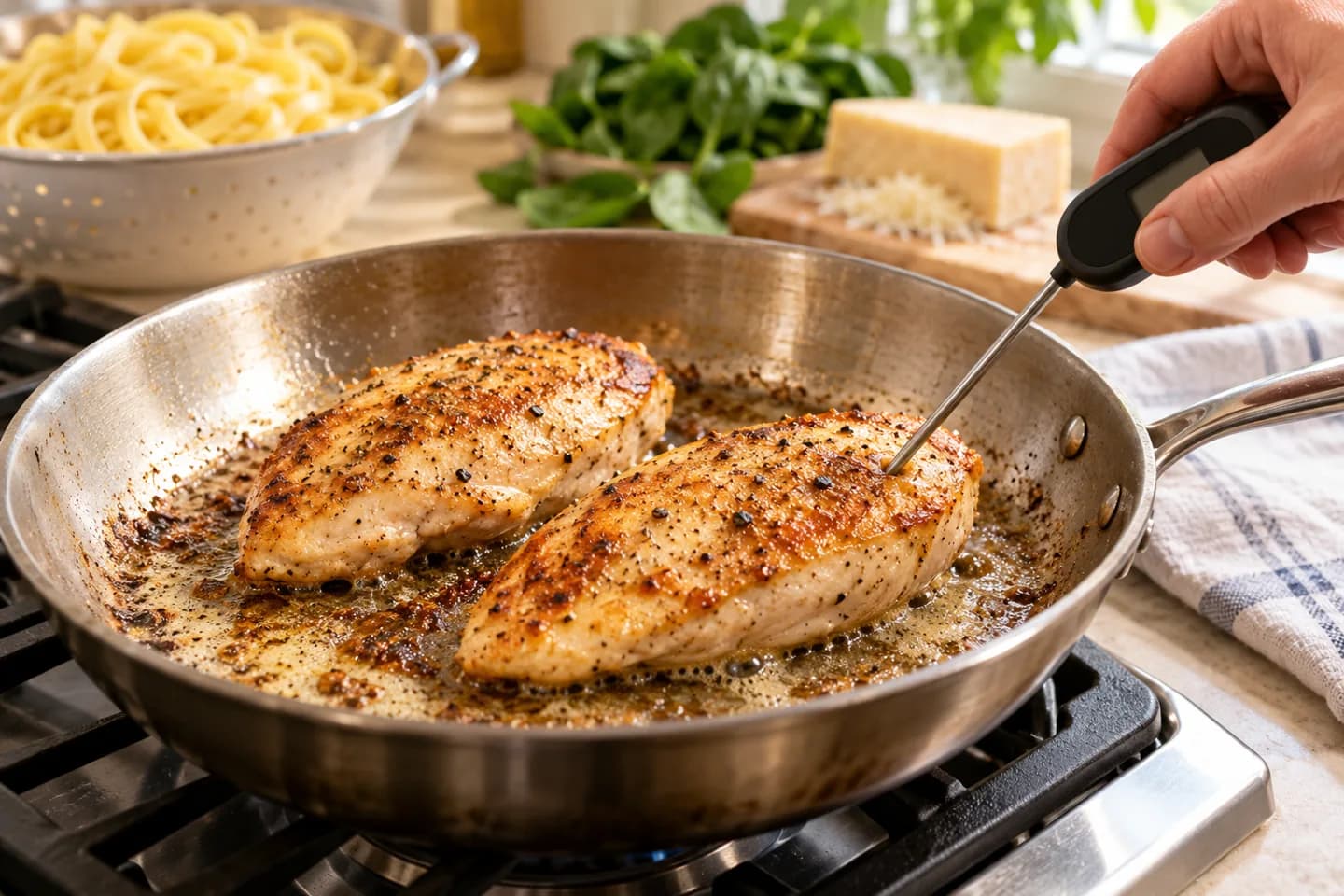 Blanc de poulet doré à la poêle.