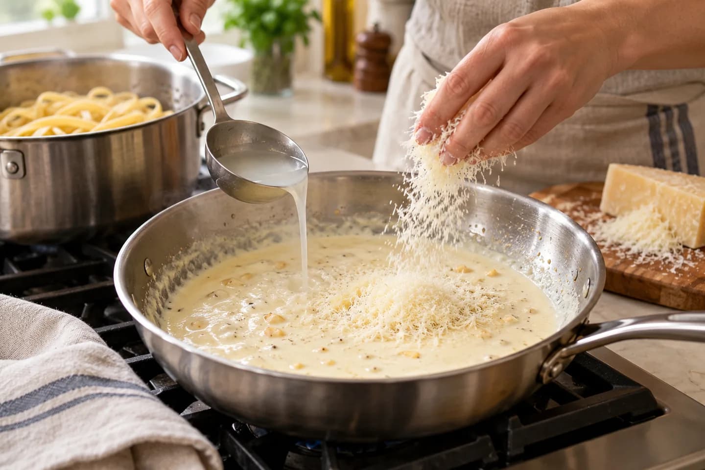 Sauce crémeuse à l’ail et au parmesan.