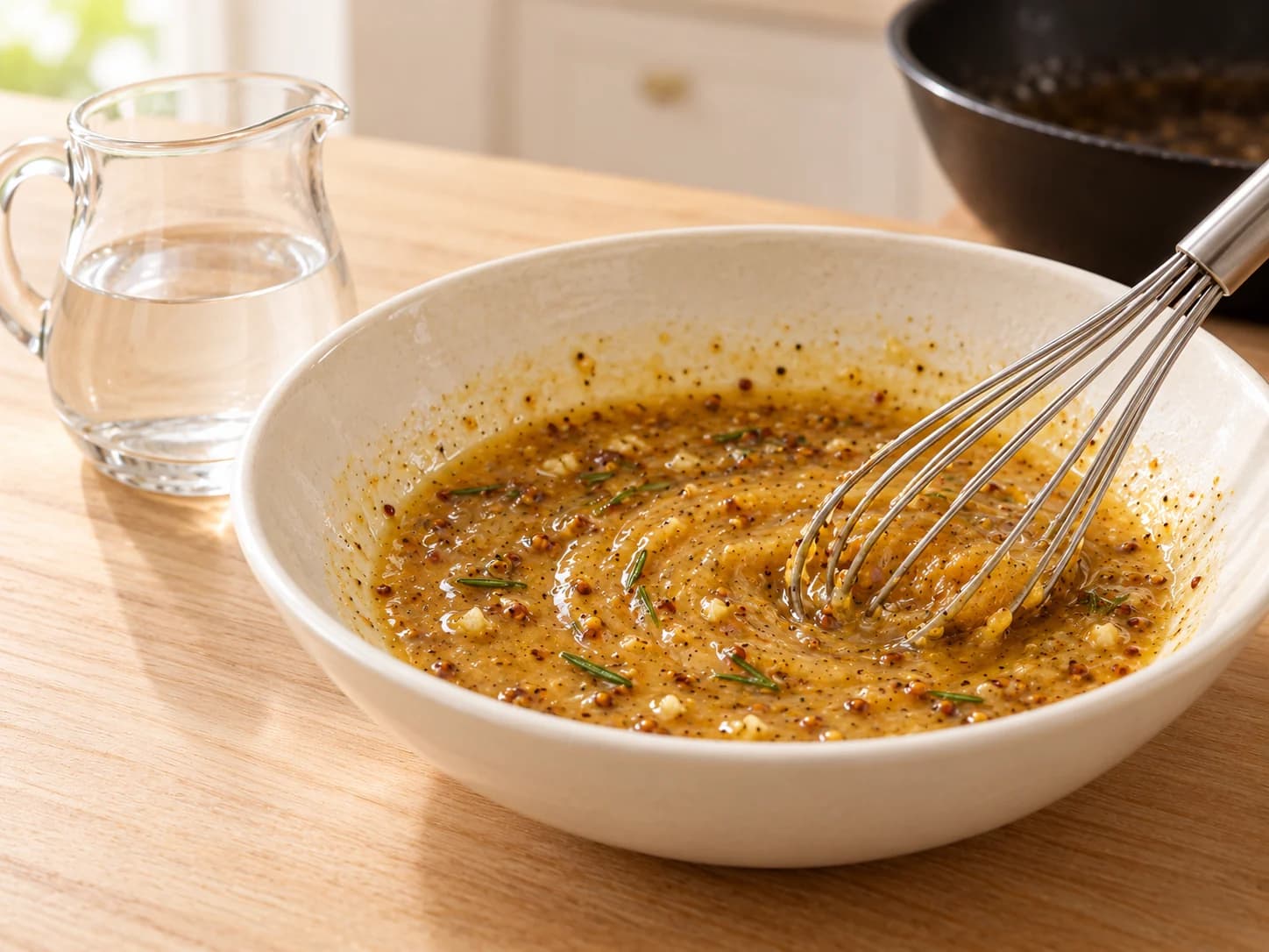 Pollo con salsa al miele e senape in padella: Mescola la salsa
