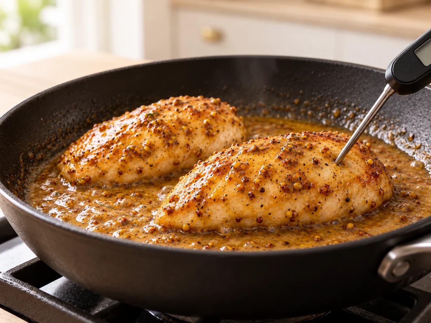 Pollo con salsa al miele e senape in padella: Controlla e regola