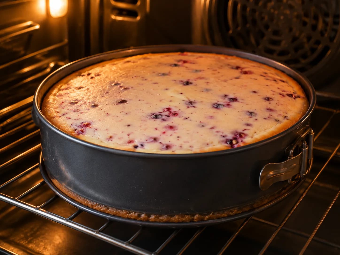 Cheesecake de agraz assado com cobertura caseira: Despeje e asse