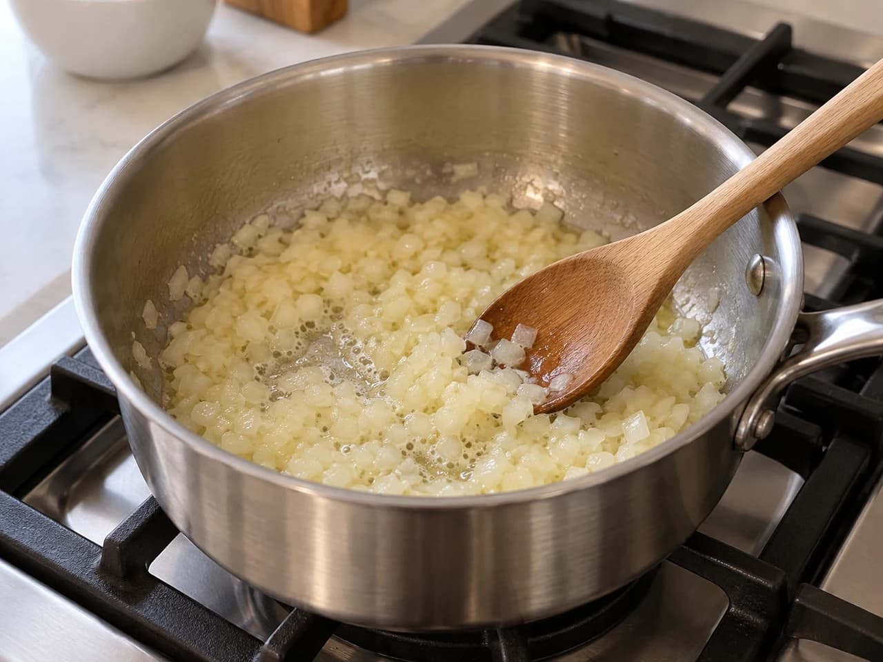 Pilzcremesuppe: Zwiebel anschwitzen