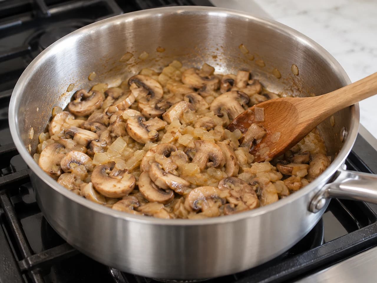 Pilzcremesuppe: Champignons garen