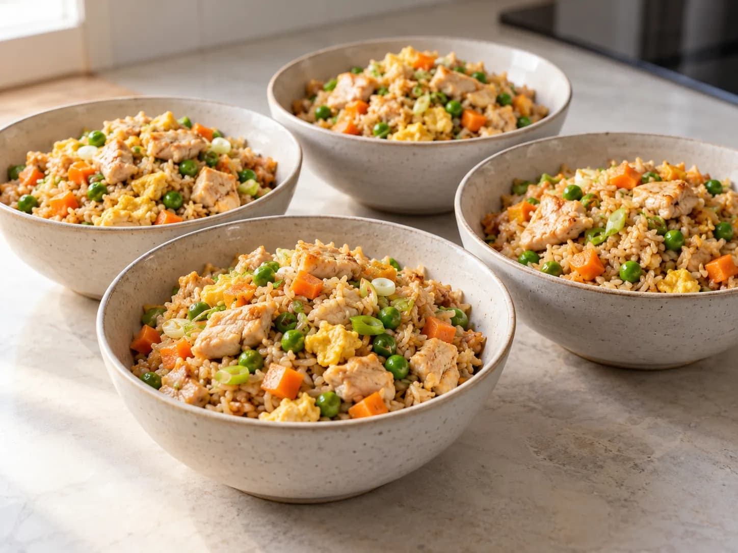 Riso saltato con pollo e uova: Servire subito