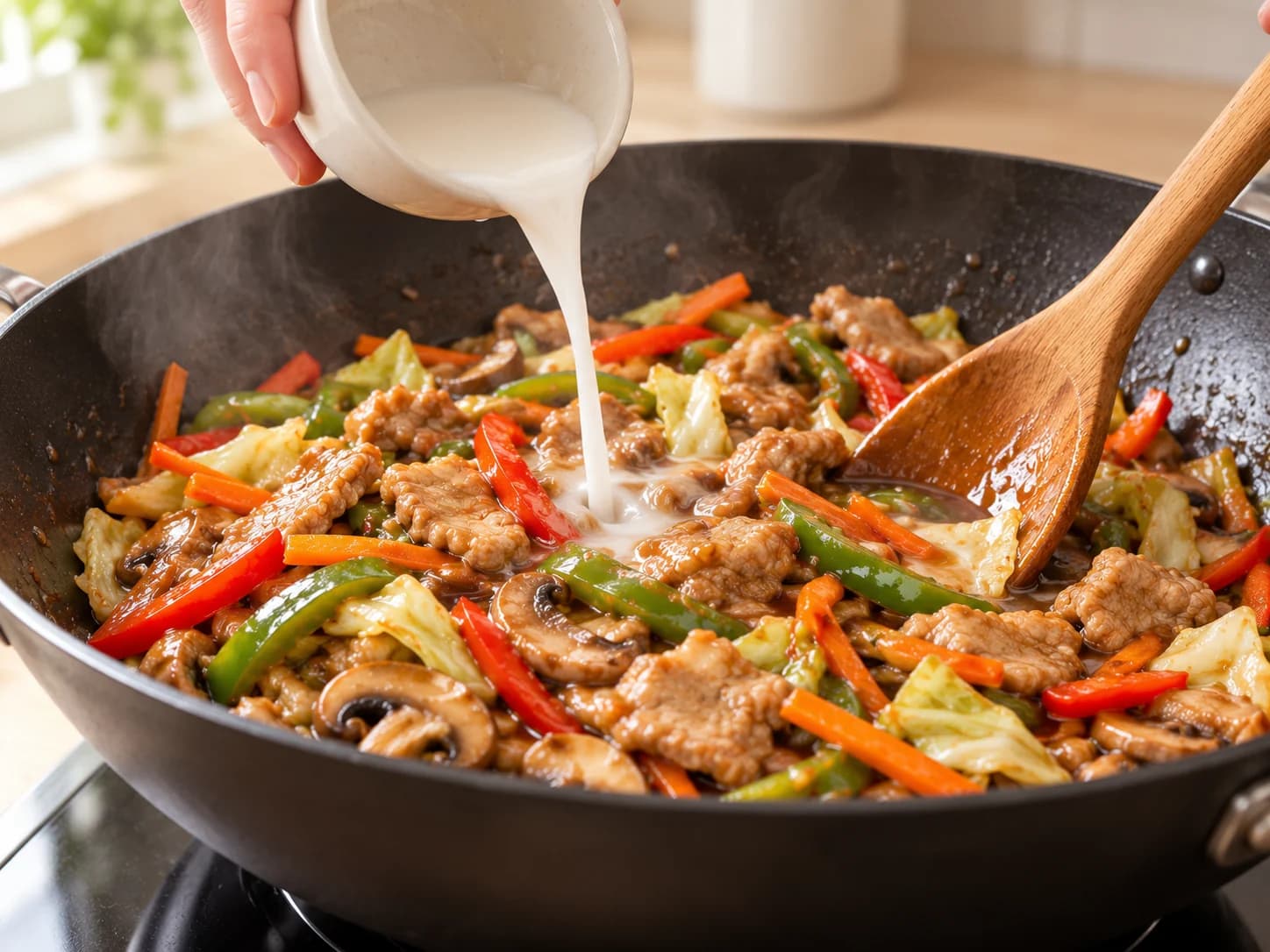 Chop suey maison au porc, légumes et sauce soja: Lier la sauce