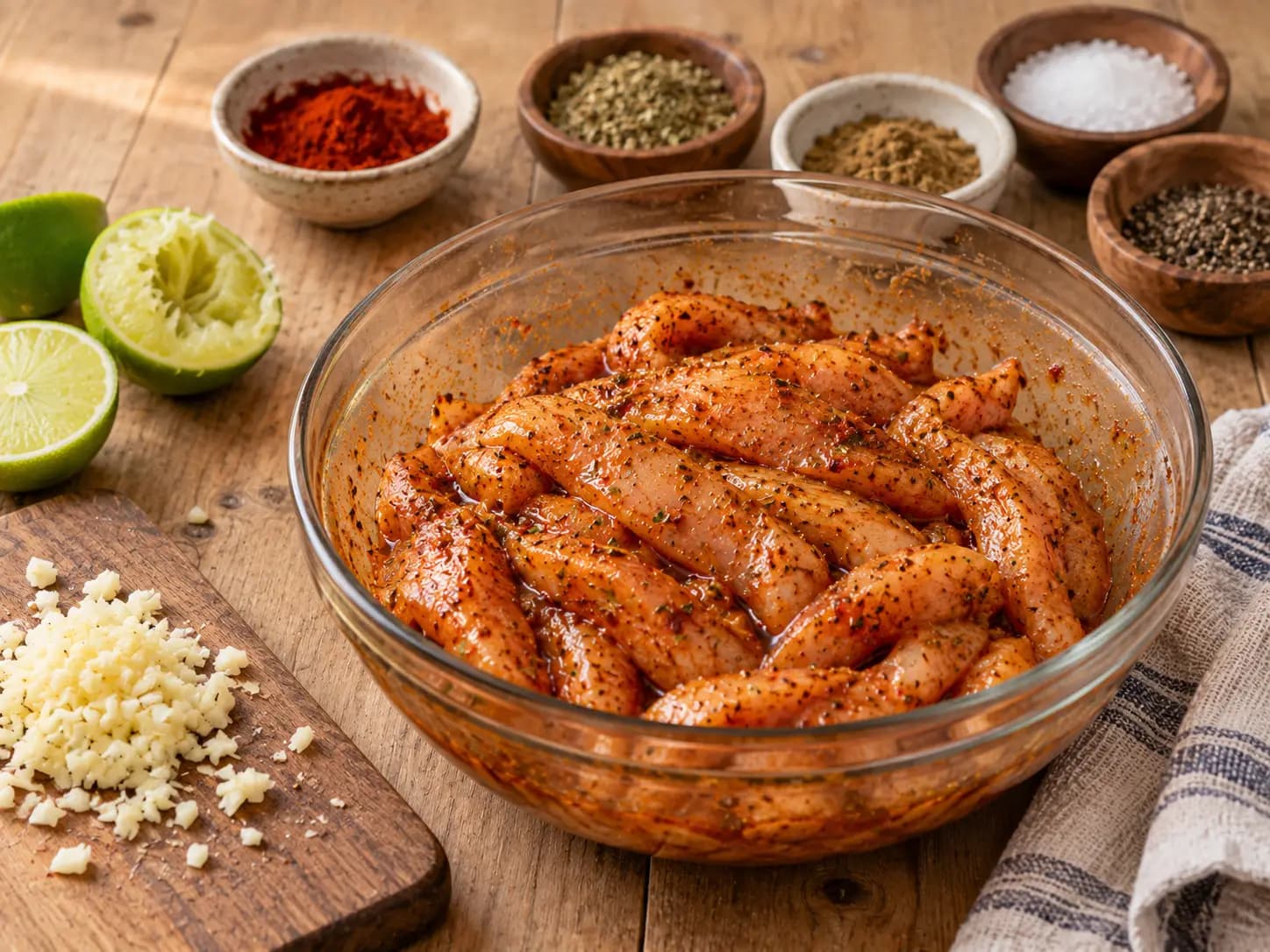 Fajitas mexicaines au poulet, poivrons et oignons: Mariner le poulet