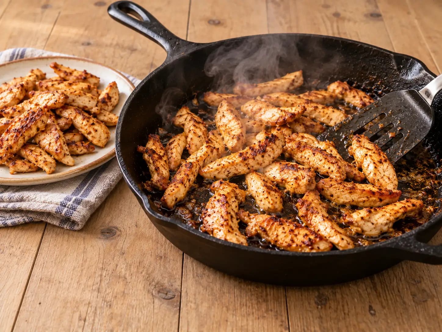 Fajitas mexicaines au poulet, poivrons et oignons: Saisir le poulet