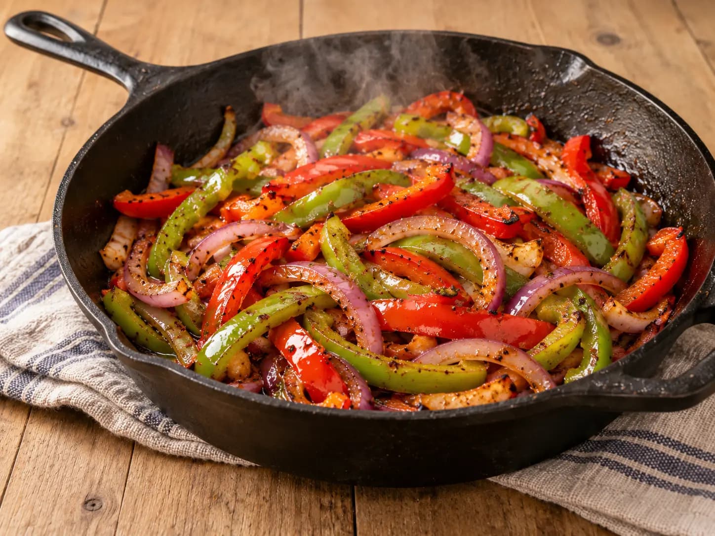 Fajitas mexicaines au poulet, poivrons et oignons: Sauter les légumes