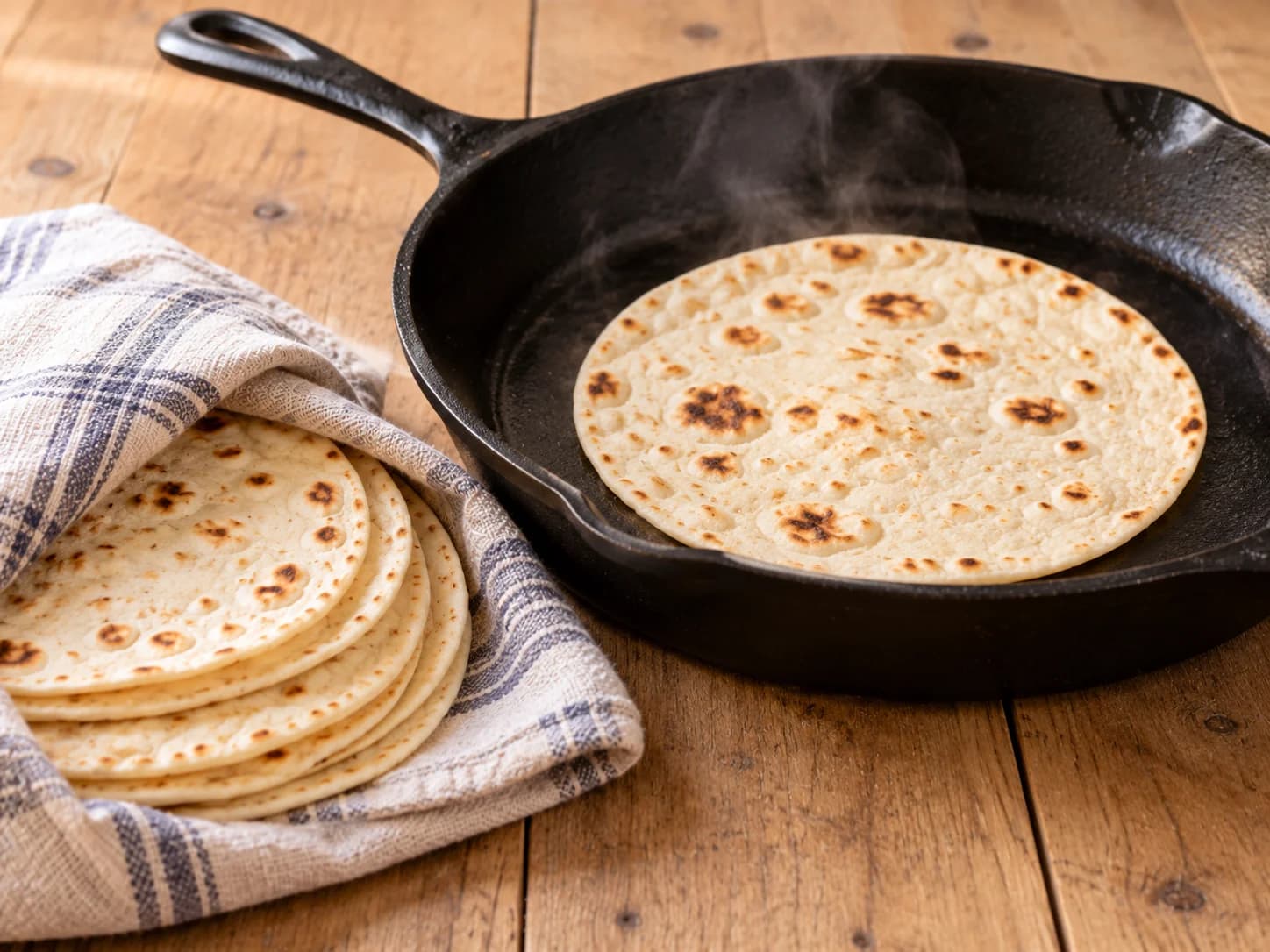 Fajitas mexicaines au poulet, poivrons et oignons: Réchauffer les tortillas