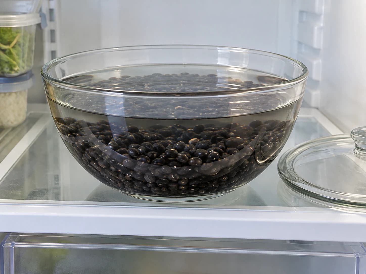 黒豆と豚肉の家庭風フェイジョアーダ: 豆を冷蔵庫で浸水する