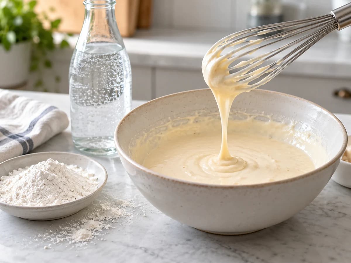 Cold sparkling-water batter with separate dusting flour