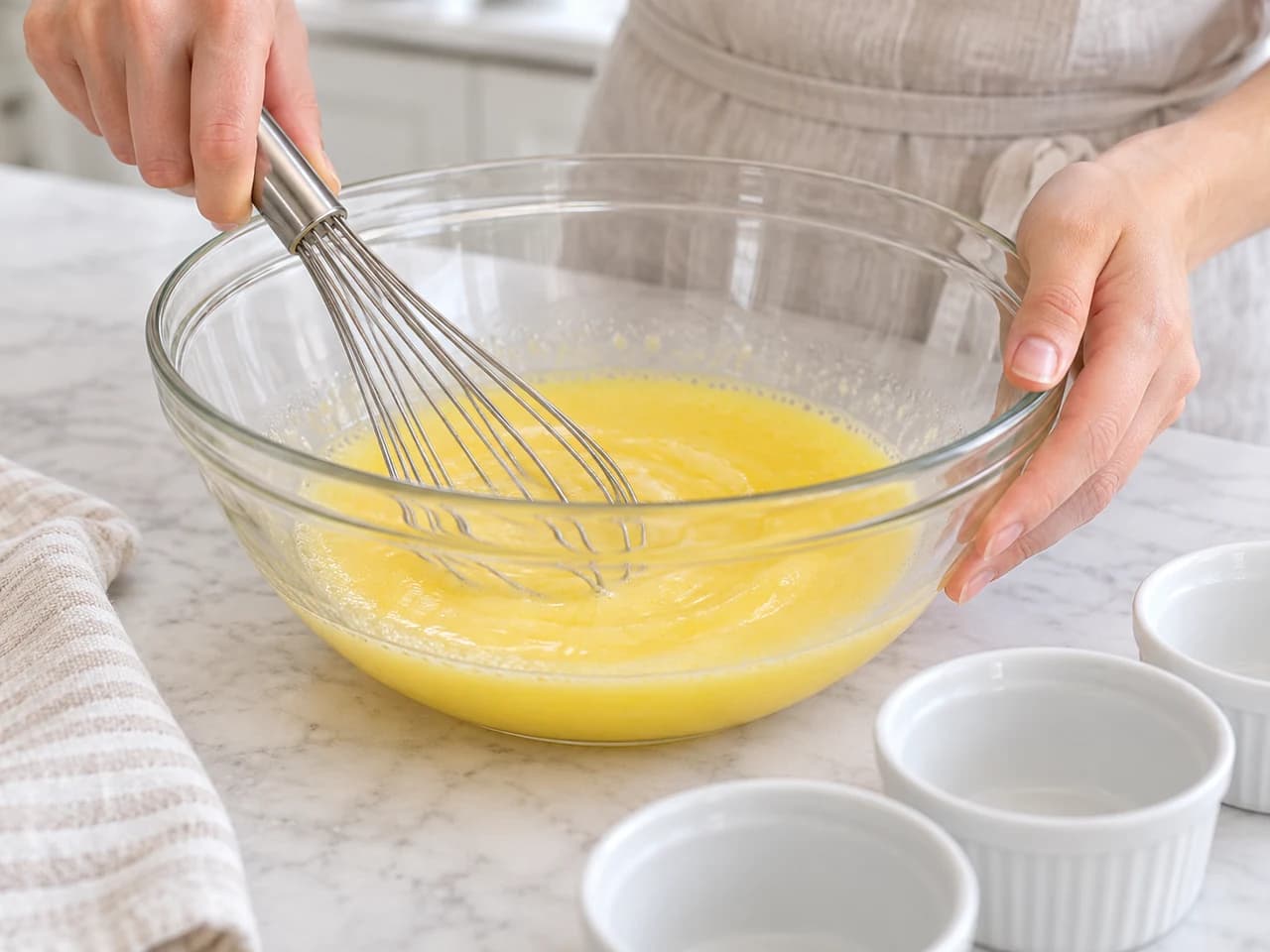 Chocolate caramel flan baked in a water bath: Mix the egg and sugar