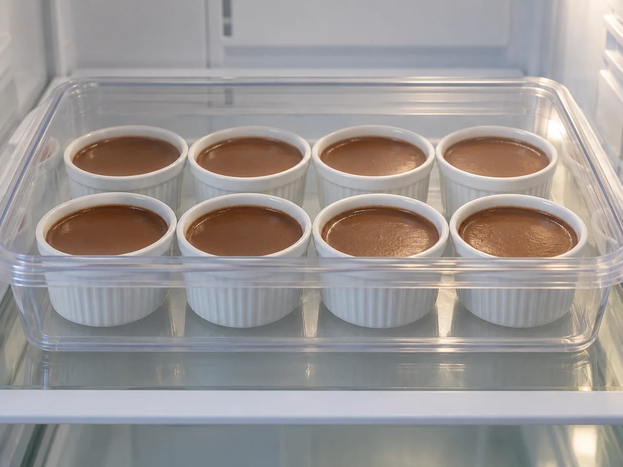 Chocolate caramel flan baked in a water bath: Cool and refrigerate