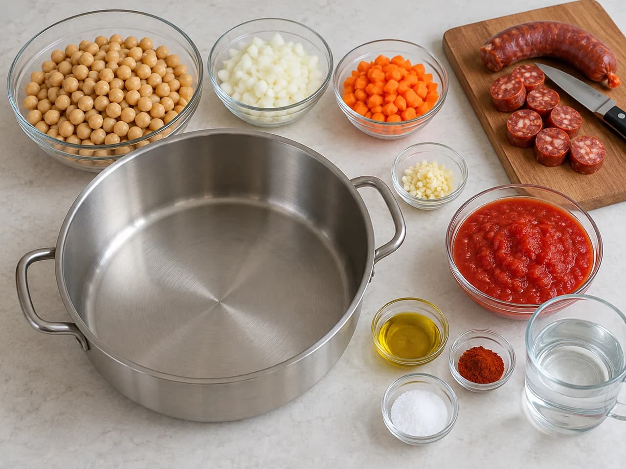 Grão-de-bico com chouriço fresco e tomate: Prepare com utensílios separados