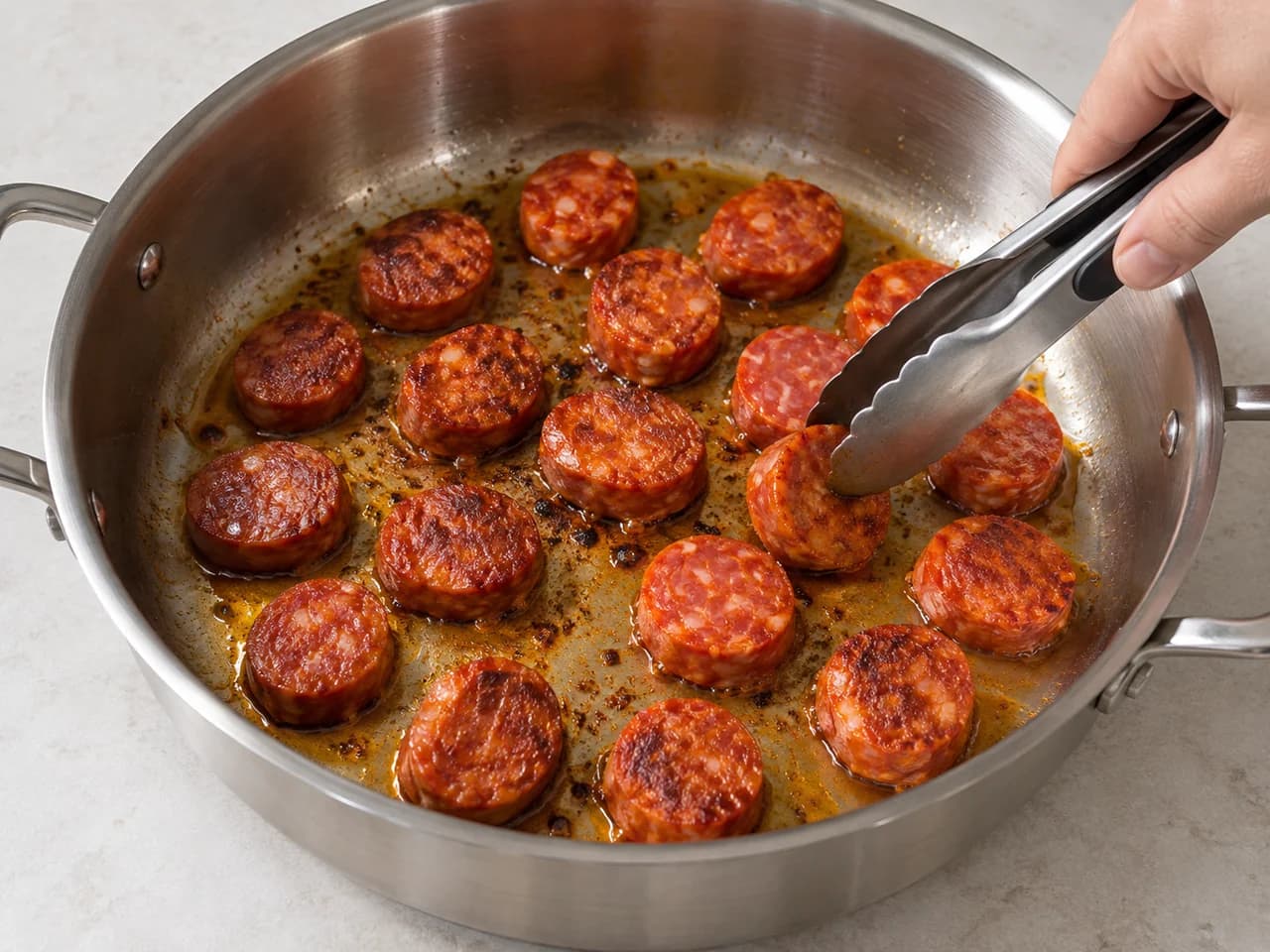 Grão-de-bico com chouriço fresco e tomate: Doure o chouriço fresco