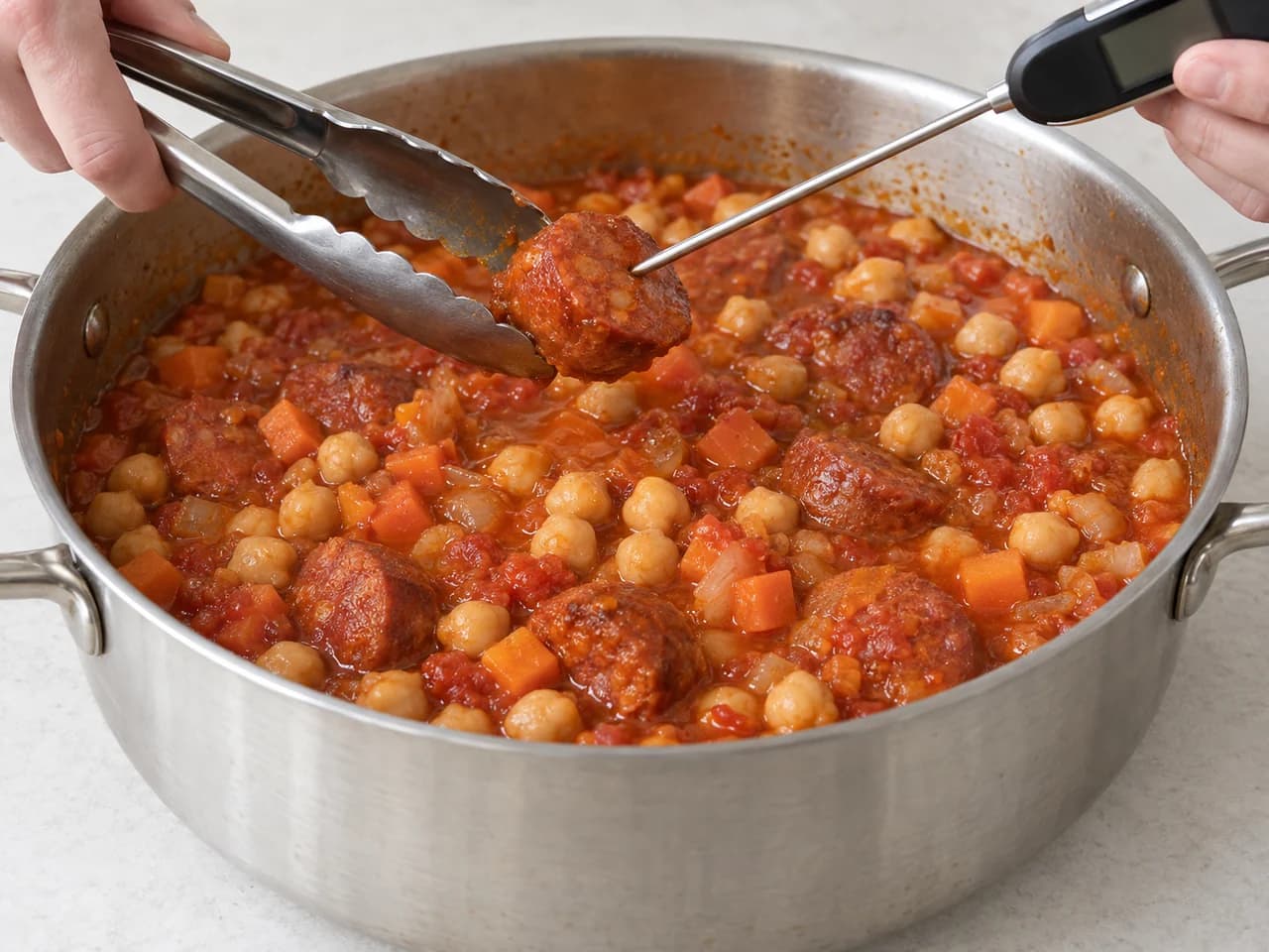 Grão-de-bico com chouriço fresco e tomate: Confira cozimento e consistência