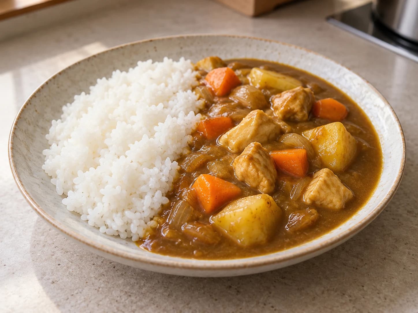 Kare raisu: curry giapponese con riso: Servire con il riso