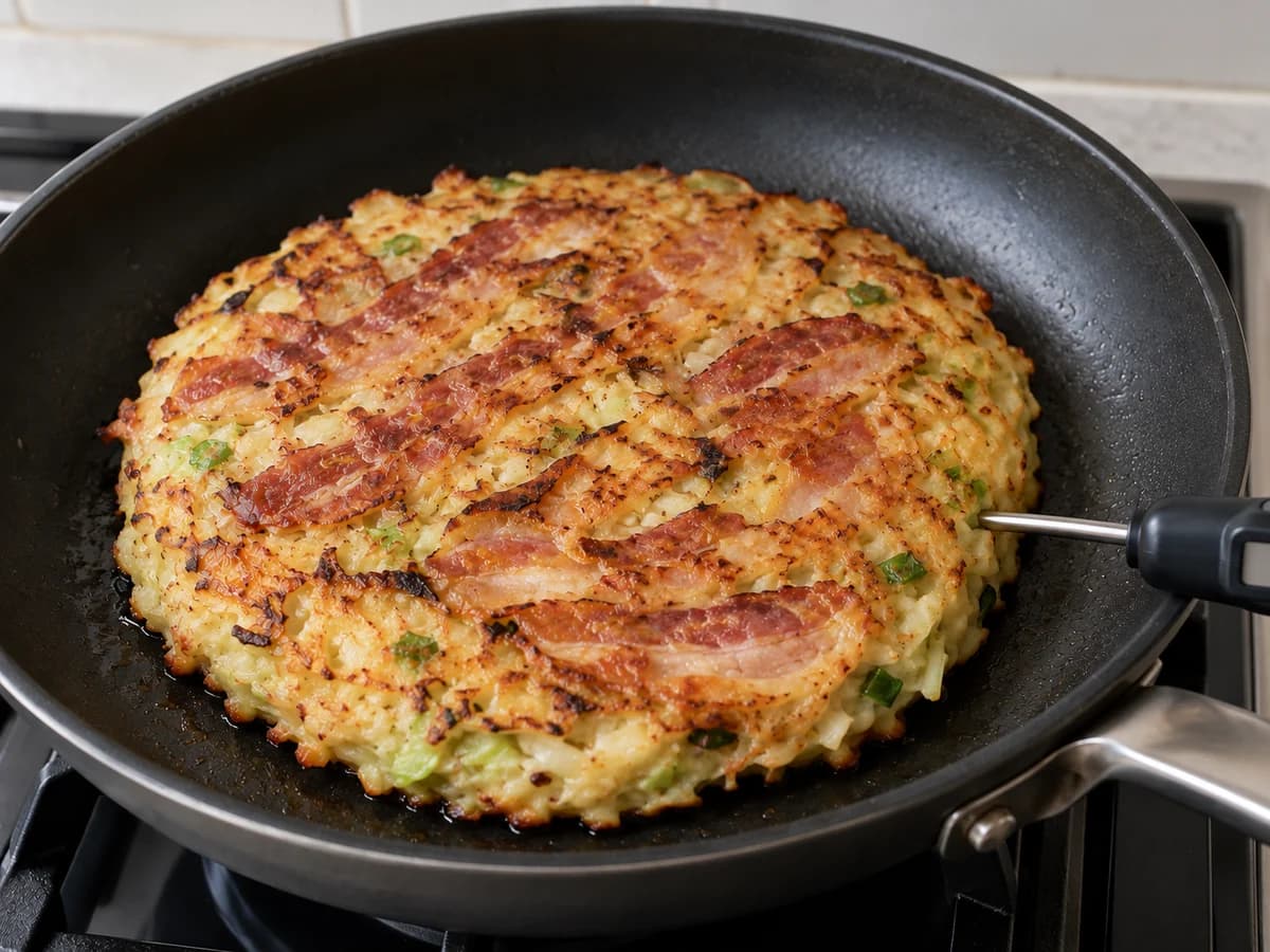 Galette cuite avec bacon et sonde insérée par le côté