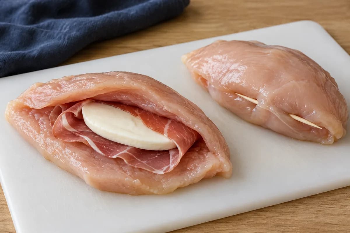 Blanc de poulet farci au jambon et fromage: Farcir et fermer