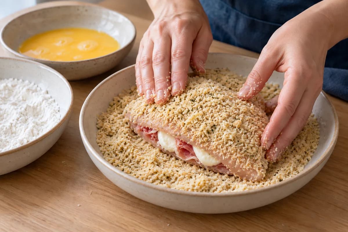 Blanc de poulet farci au jambon et fromage: Paner les blancs