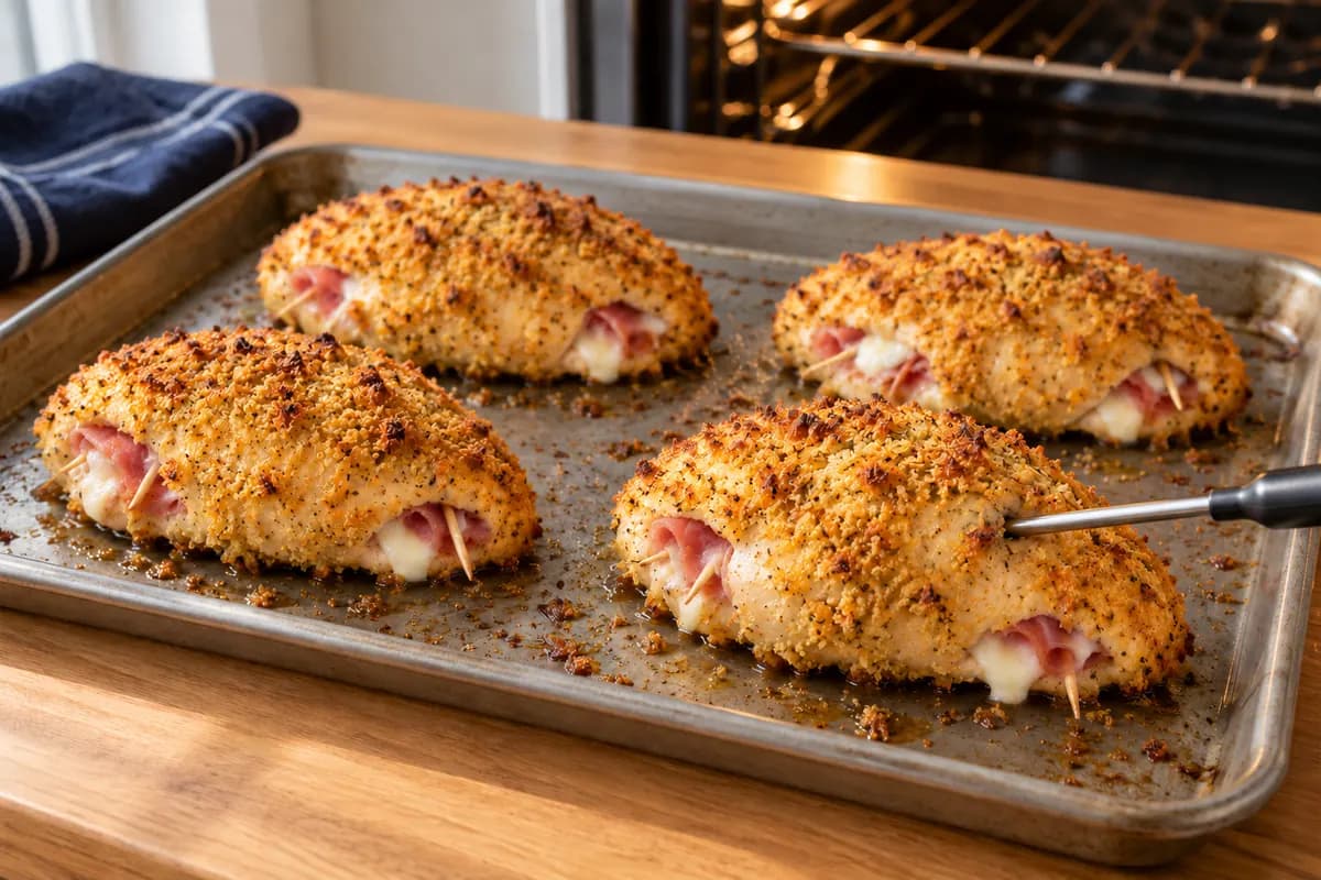 Blanc de poulet farci au jambon et fromage: Terminer la cuisson au four