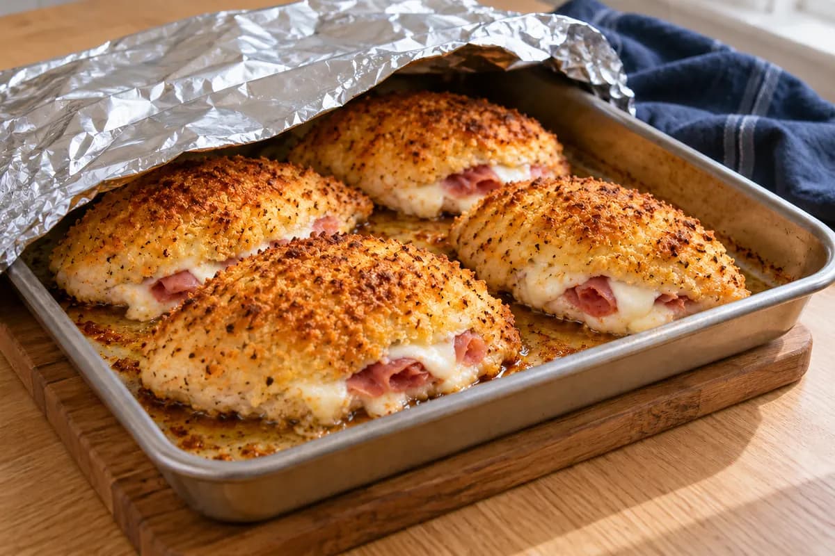 Blanc de poulet farci au jambon et fromage: Laisser reposer