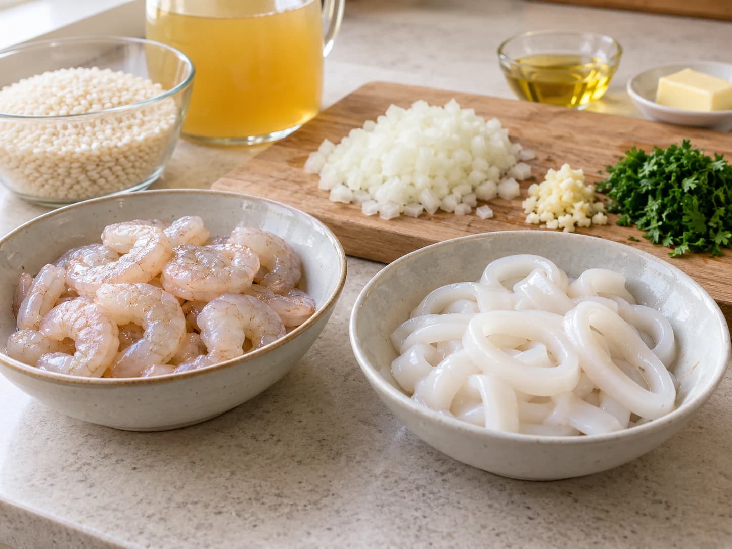 Meeresfrüchterisotto mit Garnelen und Tintenfisch: Meeresfrüchte vorbereiten