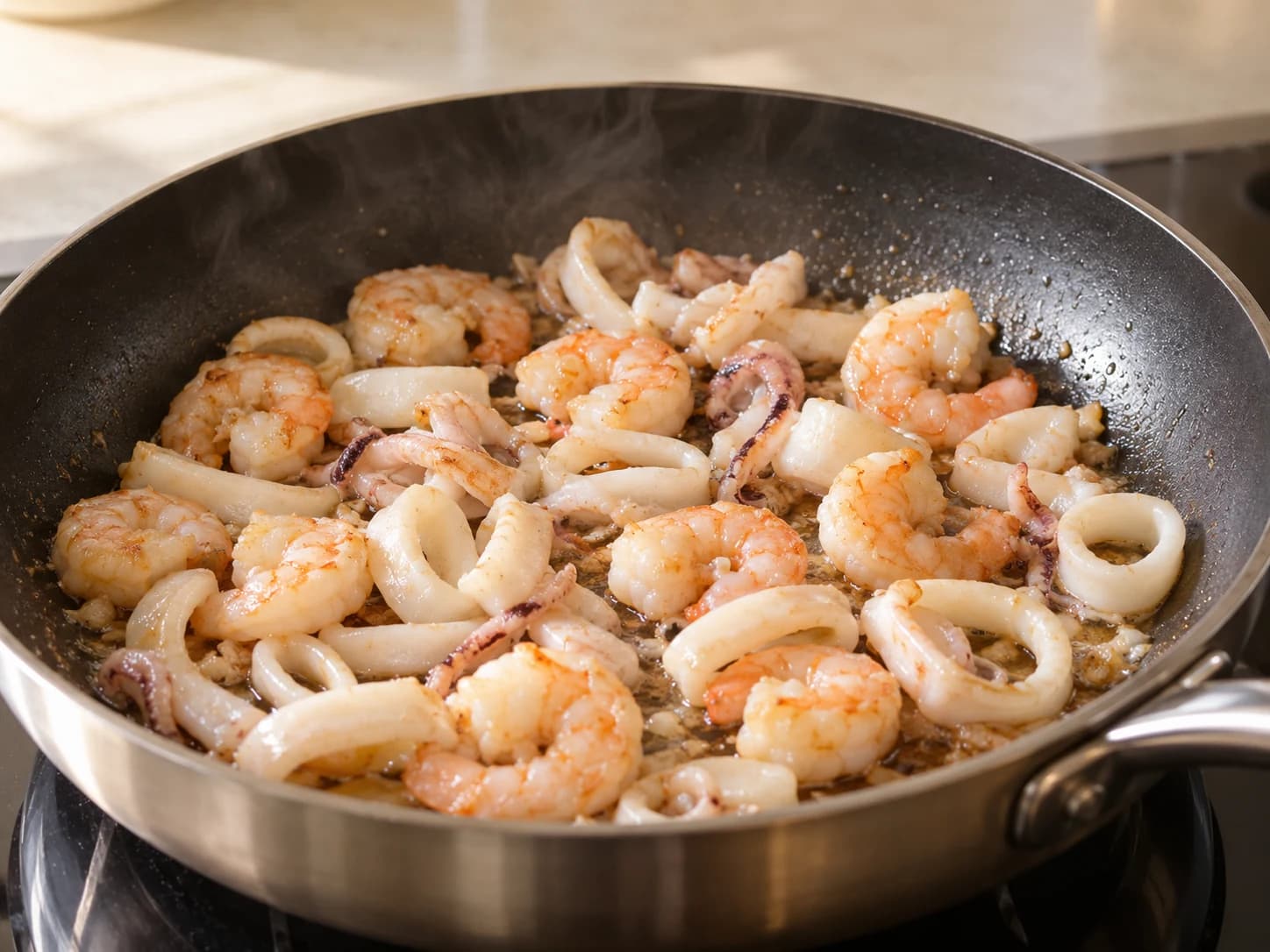 Meeresfrüchterisotto mit Garnelen und Tintenfisch: Meeresfrüchte garen und beiseitestellen